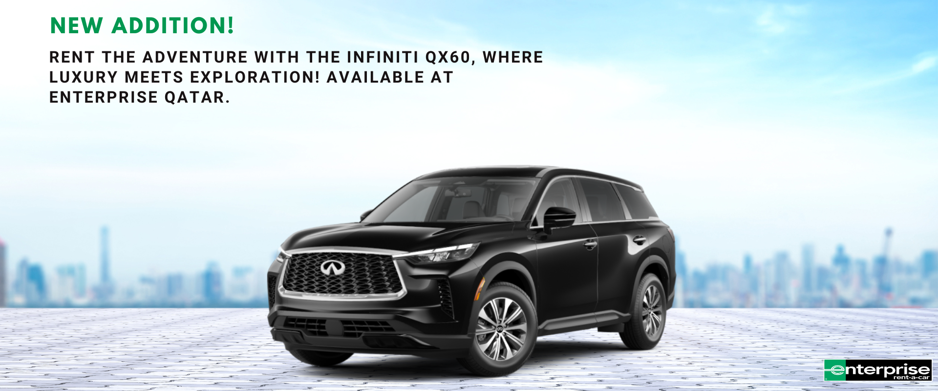 Rent the Adventure with the Infiniti QX60, where luxury meets exploration available in Enterprise Qatar.