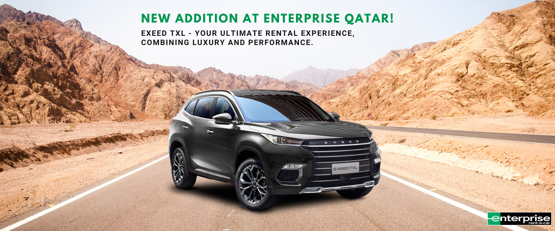 New Addition at Enterprise Qatar: Exeed TXL - Your Ultimate Rental Experience, combining luxury and performance.